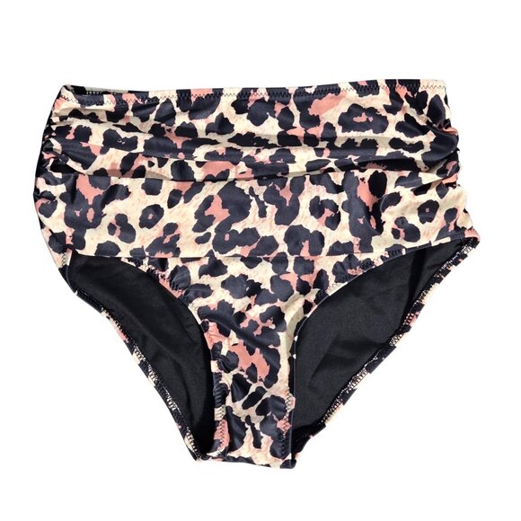 NWT 2 Piece Leopard Print High Waisted Tummy Control Ruffle Off Shoulder Medium - Picture 3 of 6